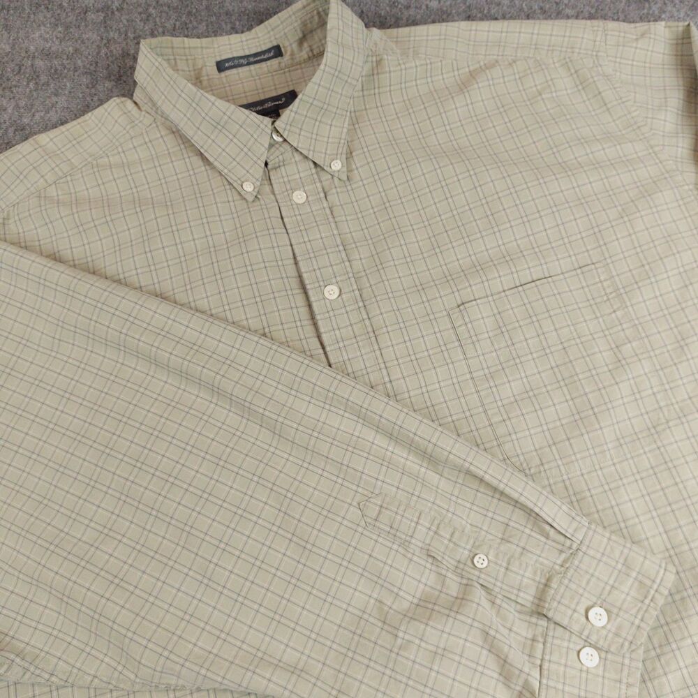 Vtg Eddie Bauer 80's/2 Ply Broadcloth Button Down Shirt Mens 3XLT Green Plaid LS